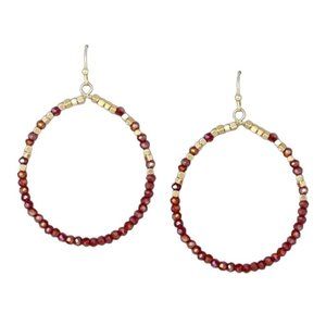 US Jewelry House Beaded Hoop Earrings Burgundy NWT